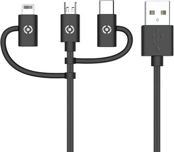 Celly datakabel 3-in-1 micro-USB + MFI + USB-C 100 cm zwart