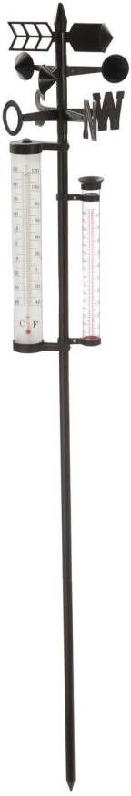 CEPEWA tuin regenmeter weerstation op stok 150 cm metaal thermometer windrichting neerslag complete set