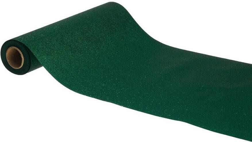 Chaks Tafelloper op rol donker groene glitter 30 x 500 cm polyester Feesttafelkleden