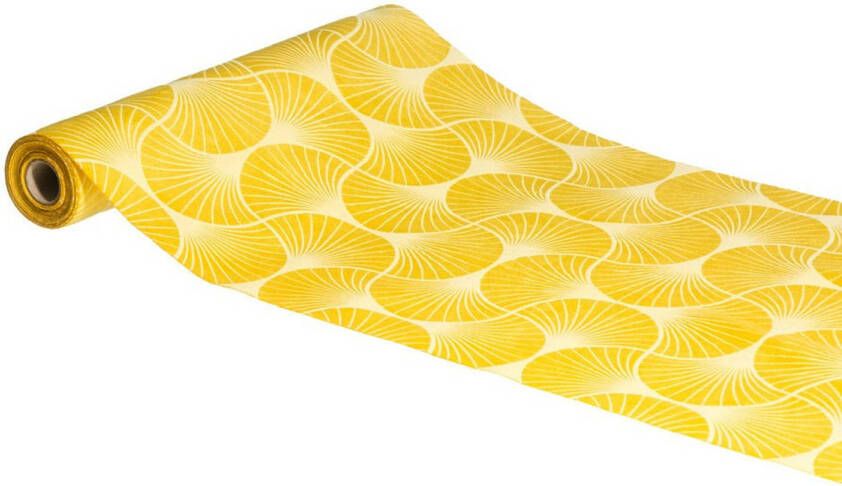 Chaks Tafelloper op rol ginkgo print geel 28 x 300 cm polyester Feesttafelkleden