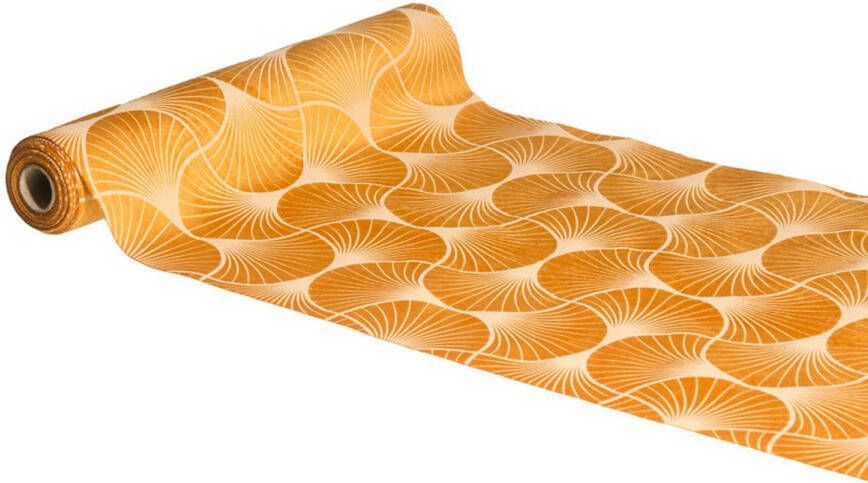 Chaks Tafelloper op rol ginkgo print oranje 28 x 300 cm polyester Feesttafelkleden