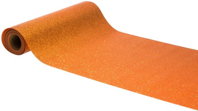 Chaks Tafelloper op rol oranje glitter 30 x 500 cm polyester Feesttafelkleden