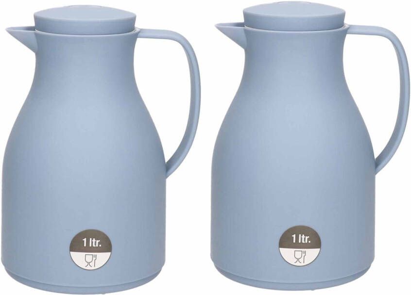 2x Koffiekannen isoleerkannen blauw met drukknop 1 liter 1 liter Keukenbenodigdheden Koffie thee kannen voor o.a. op de camping onderweg