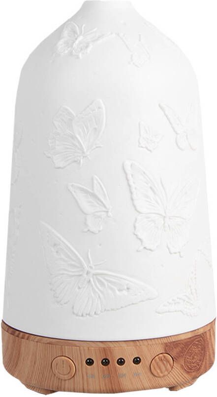 Clayre & Eef Aroma diffuser Ø 9x17 cm Wit Porselein Vlinders Wit