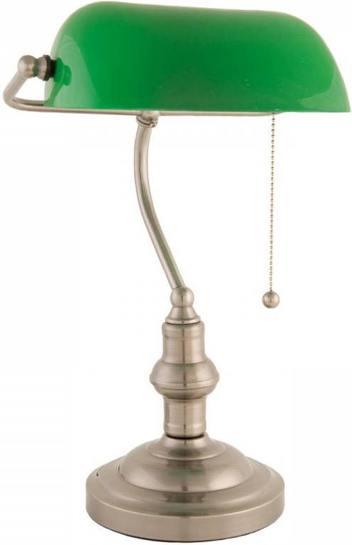 Clayre & Eef bankierslamp nikkel kleur groen glas 40 x ø 27 cm e27 max 40 groen koper glas metaal