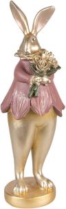 Clayre & Eef Beeld Konijn 11x10x29 Cm Goudkleurig Kunststof Woonaccessoires Paashaas Pasen Goudkleurig Woonaccessoires