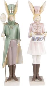 Clayre & Eef Beeld Konijn 11x10x43 11x10x43 Cm Groen Roze Kunststof Woonaccessoires Paashaas Pasen Groen