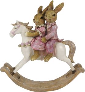 Clayre & Eef Beeld Konijn 14 Cm Roze Wit Kunststof Woonaccessoires Pasen Paashaas Roze Woonaccessoires Pasen