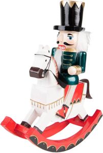 Clayre & Eef Beeld Notenkraker 29 cm Wit Groen Kunststof Kerstdecoratie beeld decoratie Decoratieve Accessoires