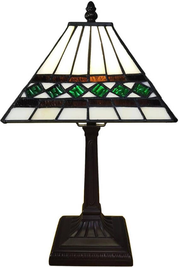 HAES deco Tiffany Tafellamp 20x20x34 cm Beige Kunststof Glas Tiffany Bureaulamp Tiffany Lampen Glas in Lood