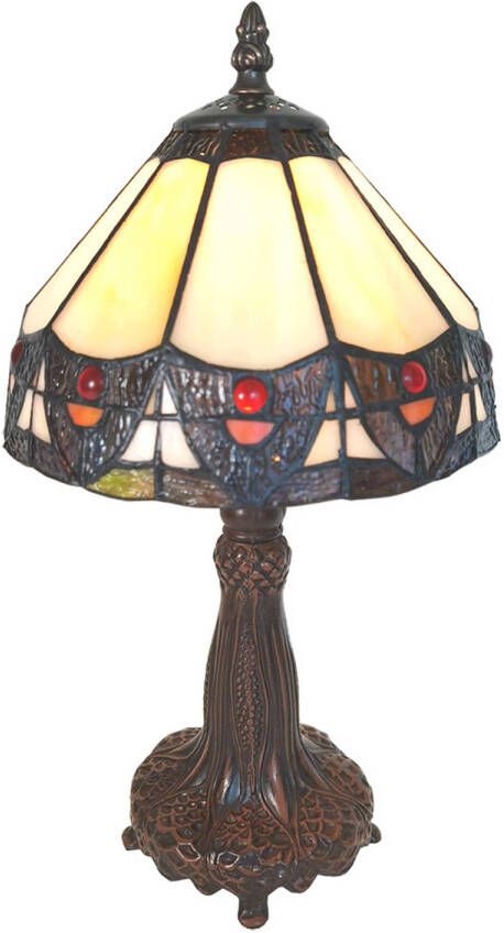 HAES deco Tiffany Tafellamp Ø 20x34 cm Beige Kunststof Glas Tiffany Bureaulamp Tiffany Lampen Glas in Lood