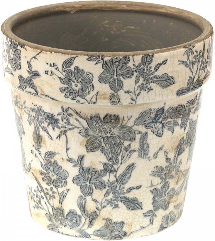 Clayre & Eef Bloempot Ø 16*15 Cm Grijs Keramiek Bloemen Bloempot Binnen Plantenpot Plant Pot Grijs Bloempot Binnen