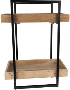 Clayre & Eef Boekenrek 50x29x68 Cm Zwart Bruin Ijzer Hout Opbergrek Rek Plantenrek Zwart Opbergrek Rek
