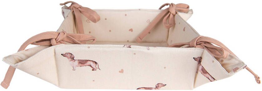 HAES deco Broodmand formaat 35x35x8 cm kleuren Wit Beige Bruin van 100% Katoen Collectie: Dachshund Love