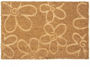 Clayre & Eef Deurmat 60*40*1 cm Bruin Kokosvezel Pvc Rechthoek Bloemen Kokosmat Mat Schoonloopmat