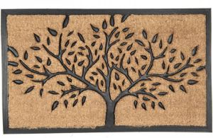 Clayre & Eef Deurmat 75*45*1 cm Bruin Zwart Kokos Rubber Rechthoek Boom Kokosmat Mat Schoonloopmat