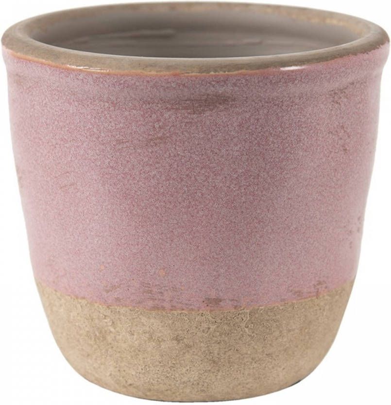 Clayre & Eef Bloempot Ø 12*12 cm Roze Beige Keramiek Rond Bloempot binnen Plantenpot Plant pot