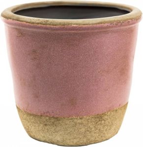 Clayre & Eef Bloempot Ø 16*15 cm Roze Beige Keramiek Rond Bloempot binnen Plantenpot Plant pot