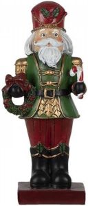 Clayre & Eef Kerstdecoratie Beeld Notenkraker 9*6*21 cm Rood Groen Kunststof Decoratief Figuur Decoratieve Accessoires Woonaccessoires