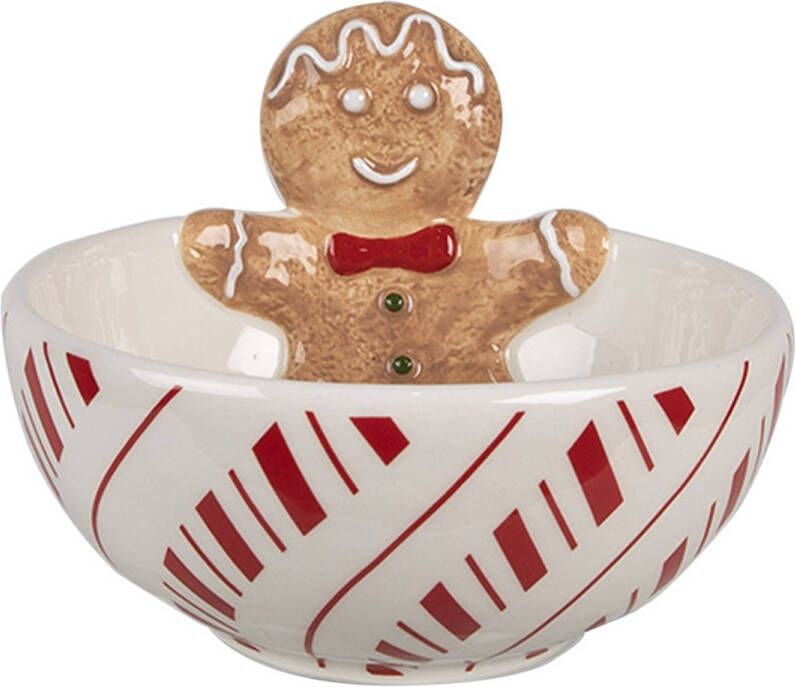 Clayre & Eef Decoratie schaal 250 ml Wit Rood Keramiek Gingerbread man Serveerkom Wit Serveerkom