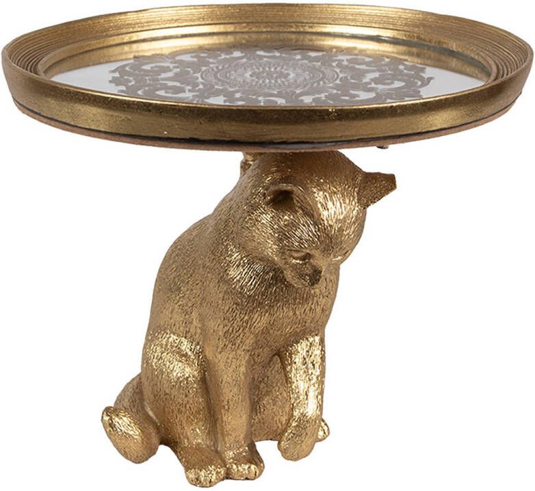 Clayre & Eef Decoratie schaal Kat Ø 20x16 cm Goudkleurig Kunststof Glas Etagère Goudkleurig Etagère