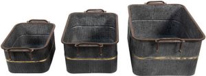 Clayre & Eef Decoratie Zinken Teil Set Van 3 45x32x20 Cm Grijs Ijzer Rechthoek Decoratie Emmer Grijs Decoratie Emmer