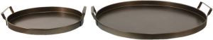 Clayre & Eef Decoratie Dienblad Set van 2 Ø 47 Ø 32 cm Bruin Ijzer Rond Serveerschaal Bruin Serveerschaal