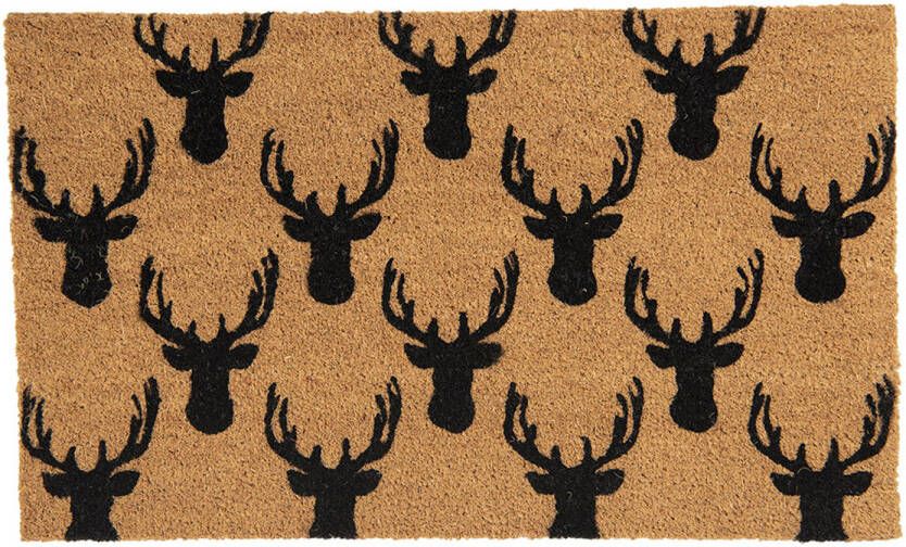 Clayre & Eef Deurmat 75x45 Cm Bruin Kokosvezel Rubber Rechthoek Eland Mat Schoonloopmat Doormat Bruin Mat Schoonloopmat