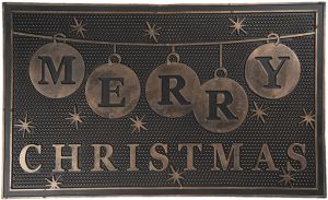 Clayre & Eef Deurmat 75x45 Cm Grijs Kunststof Rechthoek Merry Christmas Mat Schoonloopmat Doormat Grijs Mat