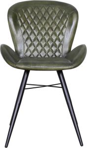 Clayre & Eef Eetkamerstoel 52x61x86 Cm Groen Leder Stoel Eettafelstoel Keukenstoel Groen Stoel Eettafelstoel
