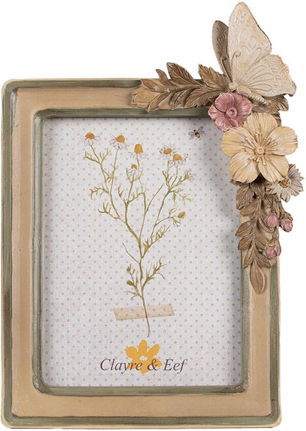 Clayre & Eef Fotolijst 10x15 cm Bruin Beige Kunststof Glas Bloemen Fotokader Bruin Fotokader