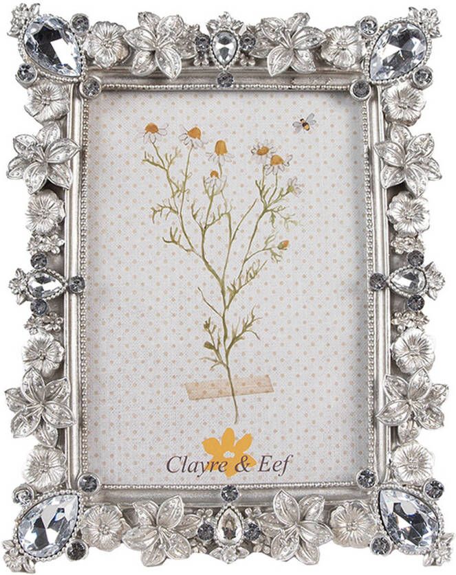 Clayre & Eef Fotolijst 10x15 cm Zilverkleurig Kunststof Glas Bloemen Fotokader Zilverkleurig Fotokader