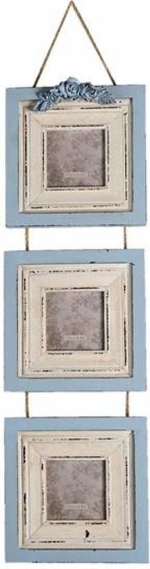 Clayre & Eef Fotolijst 7x7 cm Blauw MDF Bloemen Fotokader Wissellijst