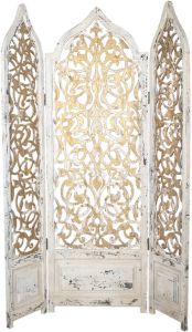 Clayre & Eef Kamerscherm 124*3*186 cm Wit Goudkleurig Hout Rechthoek Kamerverdeler Marokkaans kamerscherm Oosterse roomdivider