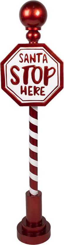 Clayre & Eef Kerst Tekstbord Sign 20x16x107 cm Rood IJzer SANTA STOP HERE Rood