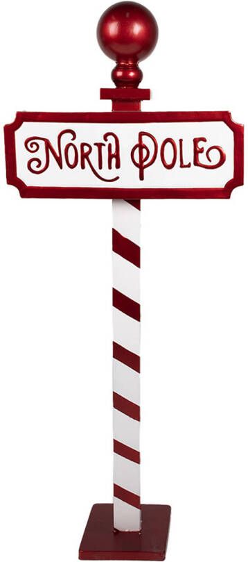 Clayre & Eef Kerst Tekstbord Sign 46x18x110 cm Rood Wit IJzer NORTH POLE Paars