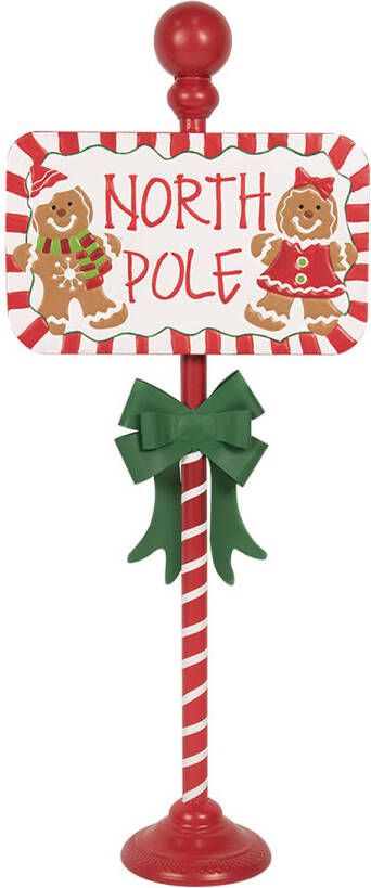 Clayre & Eef Kerst Tekstbord Sign 46x18x115 cm Rood Wit Metaal NORTH POLE Rood