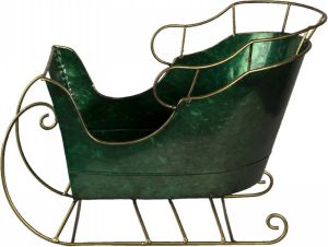Clayre & Eef Kerstdecoratie Beeld Slee 34*18*22 cm Groen Ijzer Decoratief Figuur Decoratieve Accessoires Kerstdecoratie voor Binnen