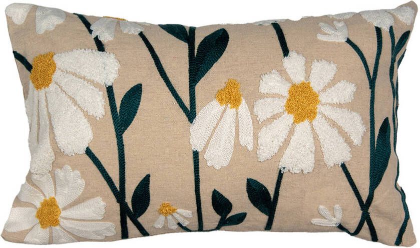 Clayre & Eef Kussenhoes 30x50 cm Beige Polyester Bloemen Beige