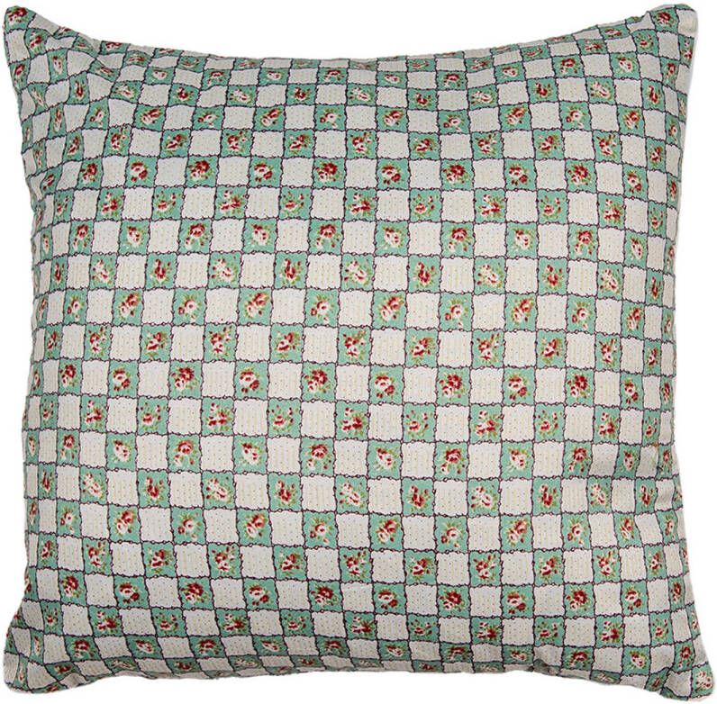 Clayre & Eef Kussenhoes 40x40 cm Groen Beige Polyester Bloemen Sierkussenhoes Groen Sierkussenhoes