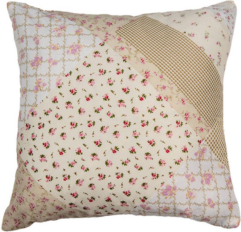 Clayre & Eef Kussenhoes 40x40 cm Groen Beige Polyester Bloemen Sierkussenhoes Groen Sierkussenhoes