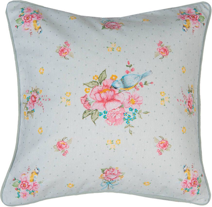 Clayre & Eef Kussenhoes 40x40 cm Groen Katoen Vierkant Bloemen Sierkussenhoes Groen Sierkussenhoes