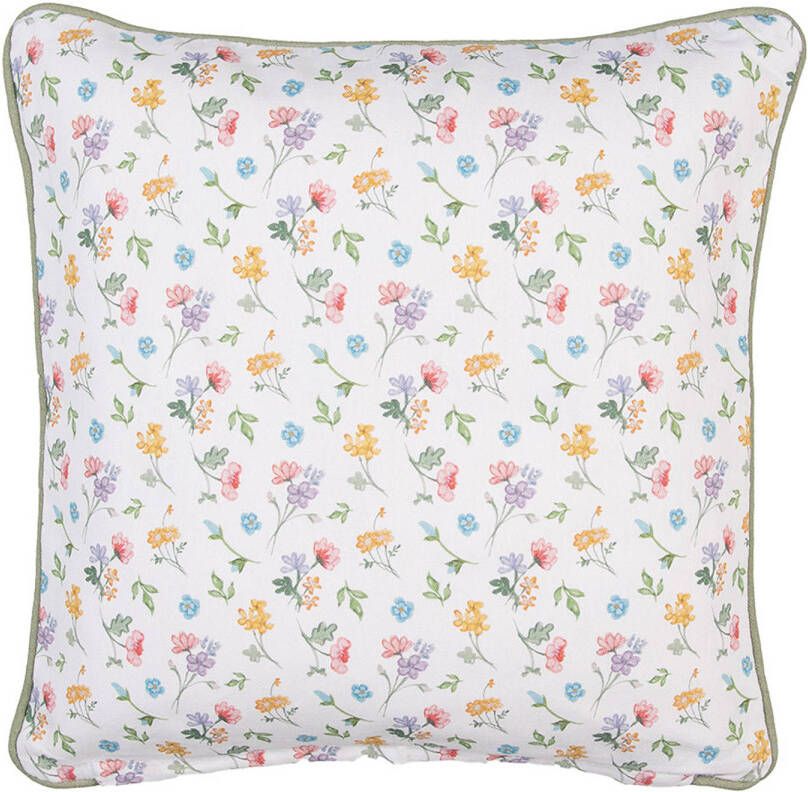 Clayre & Eef Kussenhoes 40x40 cm Wit Groen Katoen Vierkant Bloemen Wit