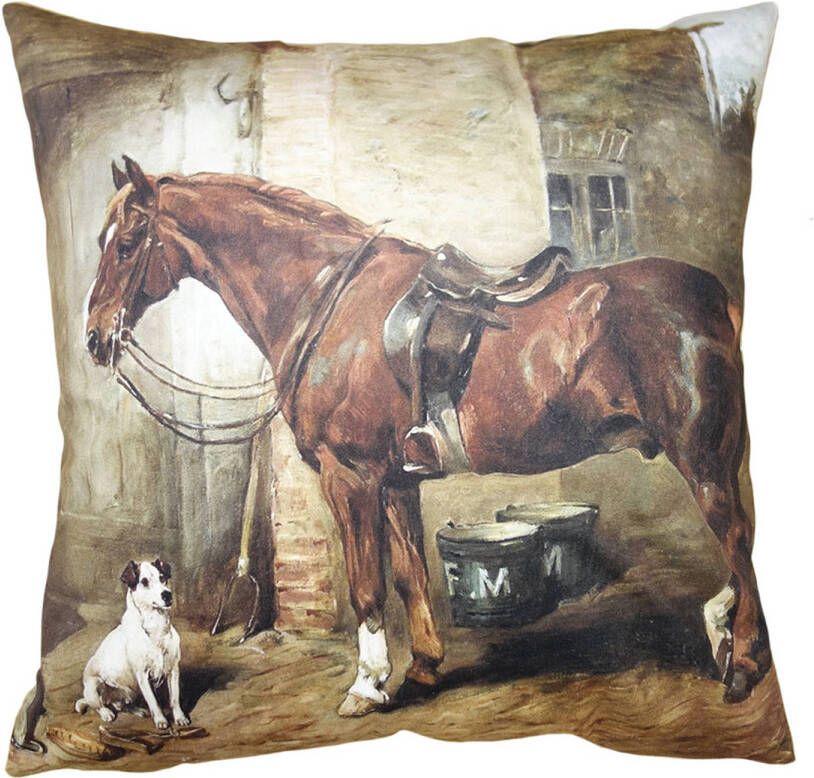 Clayre & Eef Kussenhoes 45x45 cm Bruin Polyester Paard Sierkussenhoes Bruin Sierkussenhoes