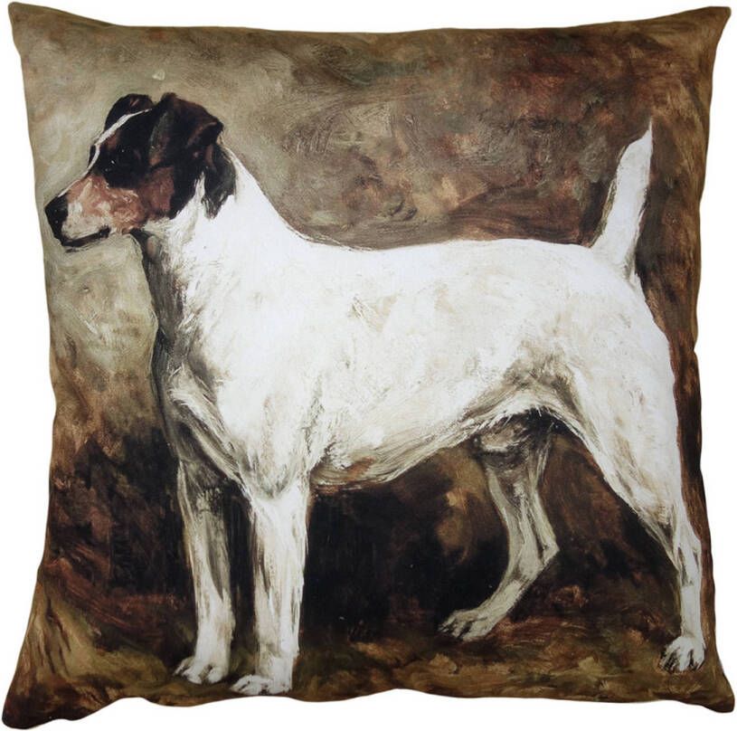 Clayre & Eef Kussenhoes 45x45 cm Bruin Wit Polyester Hond Sierkussenhoes Bruin Sierkussenhoes