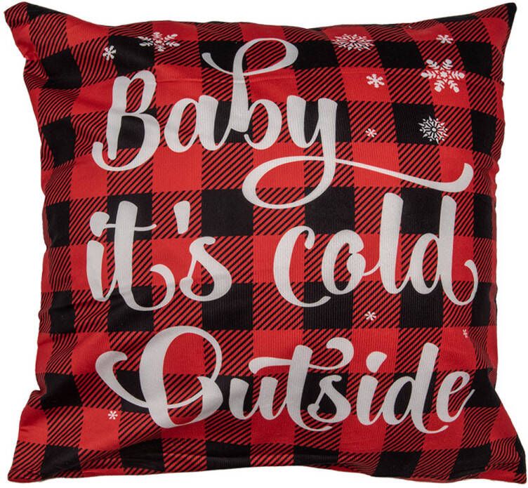 Clayre & Eef Kussenhoes 45x45 cm Rood Synthetisch Vierkant Winter COLD OUTSIDE Rood