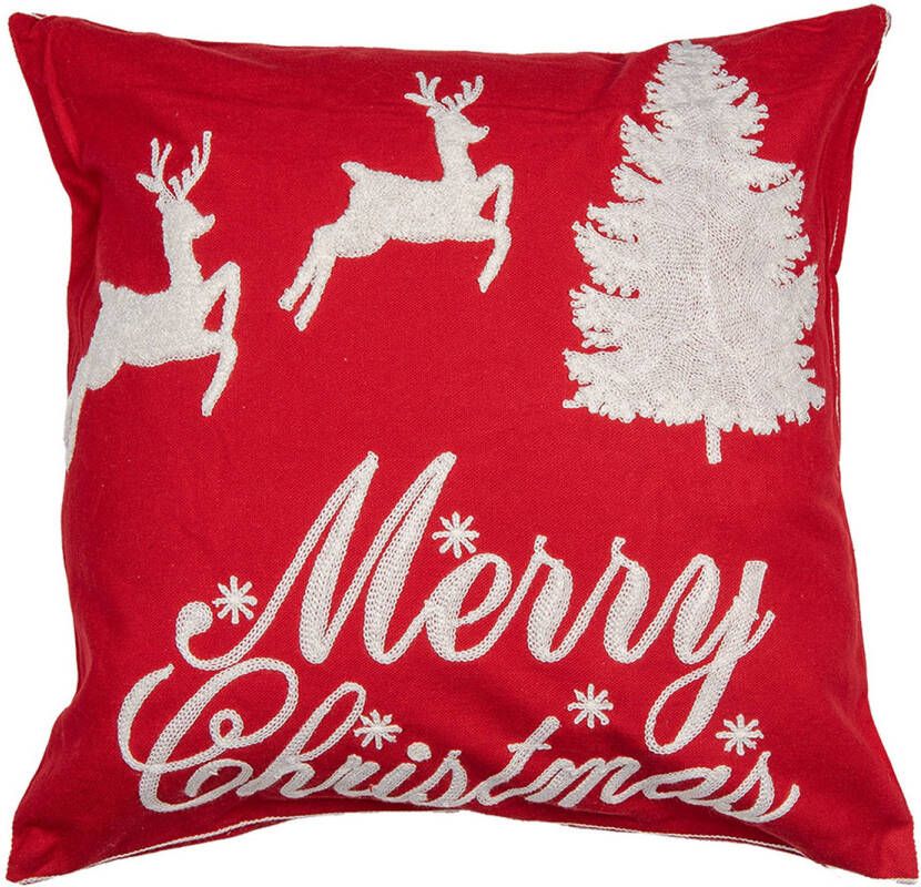 Clayre & Eef Kussenhoes 45x45 cm Rood Wit Polyester Vierkant Kerst Rood