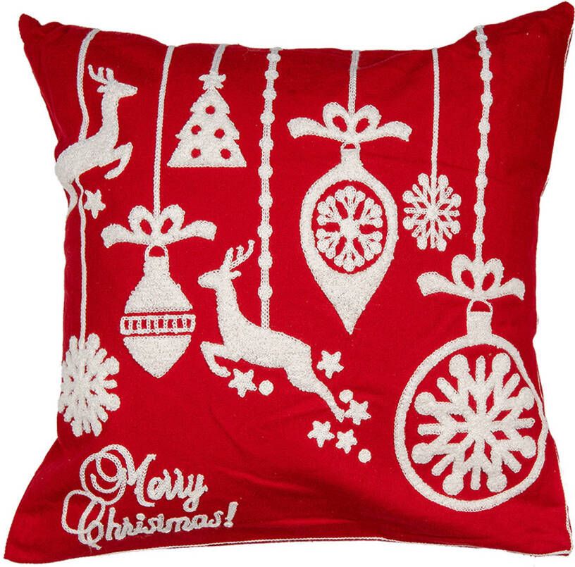 Clayre & Eef Kussenhoes 45x45 cm Rood Wit Polyester Vierkant Kerst Rood