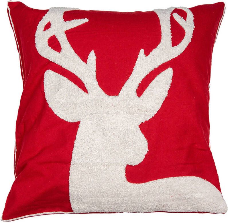 Clayre & Eef Kussenhoes 45x45 cm Rood Wit Polyester Vierkant Rendier Rood