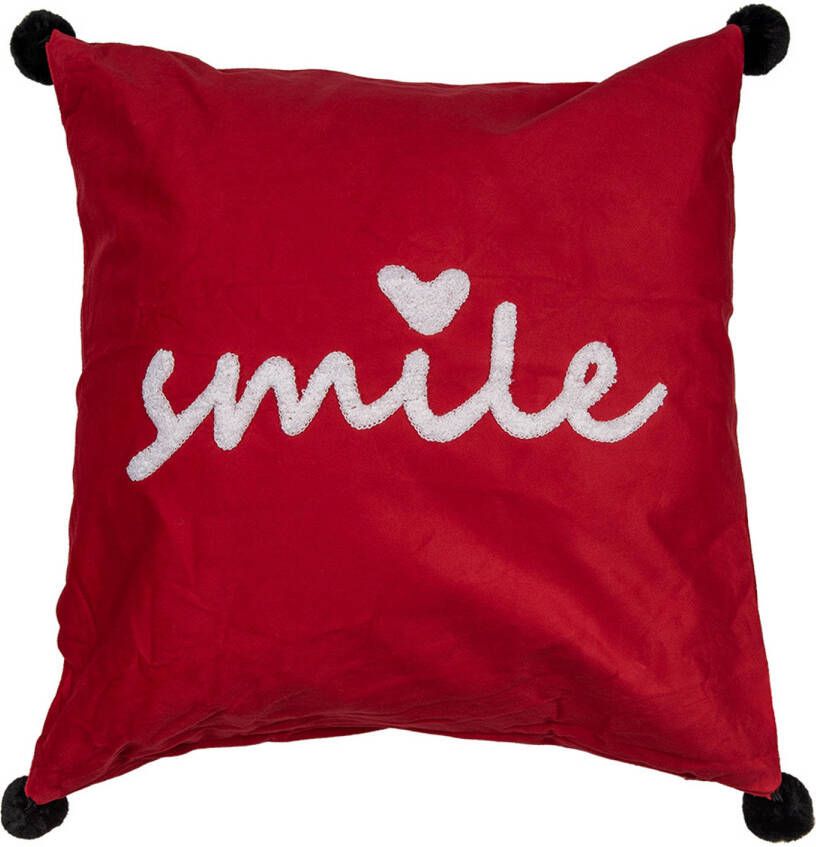 Clayre & Eef Kussenhoes 45x45 cm Rood Wit Polyester Vierkant smile Rood